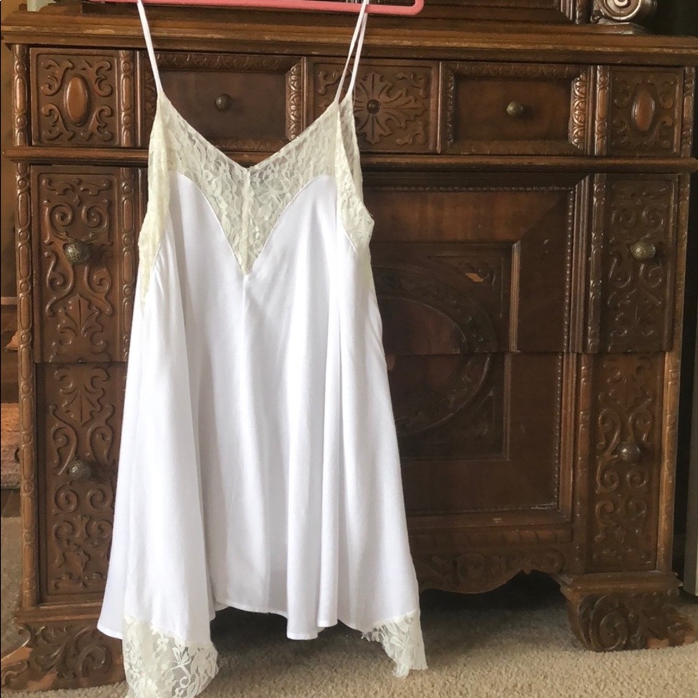 Haute Society strappy lace fairy boho ethereal whimsical white slip V neck dress